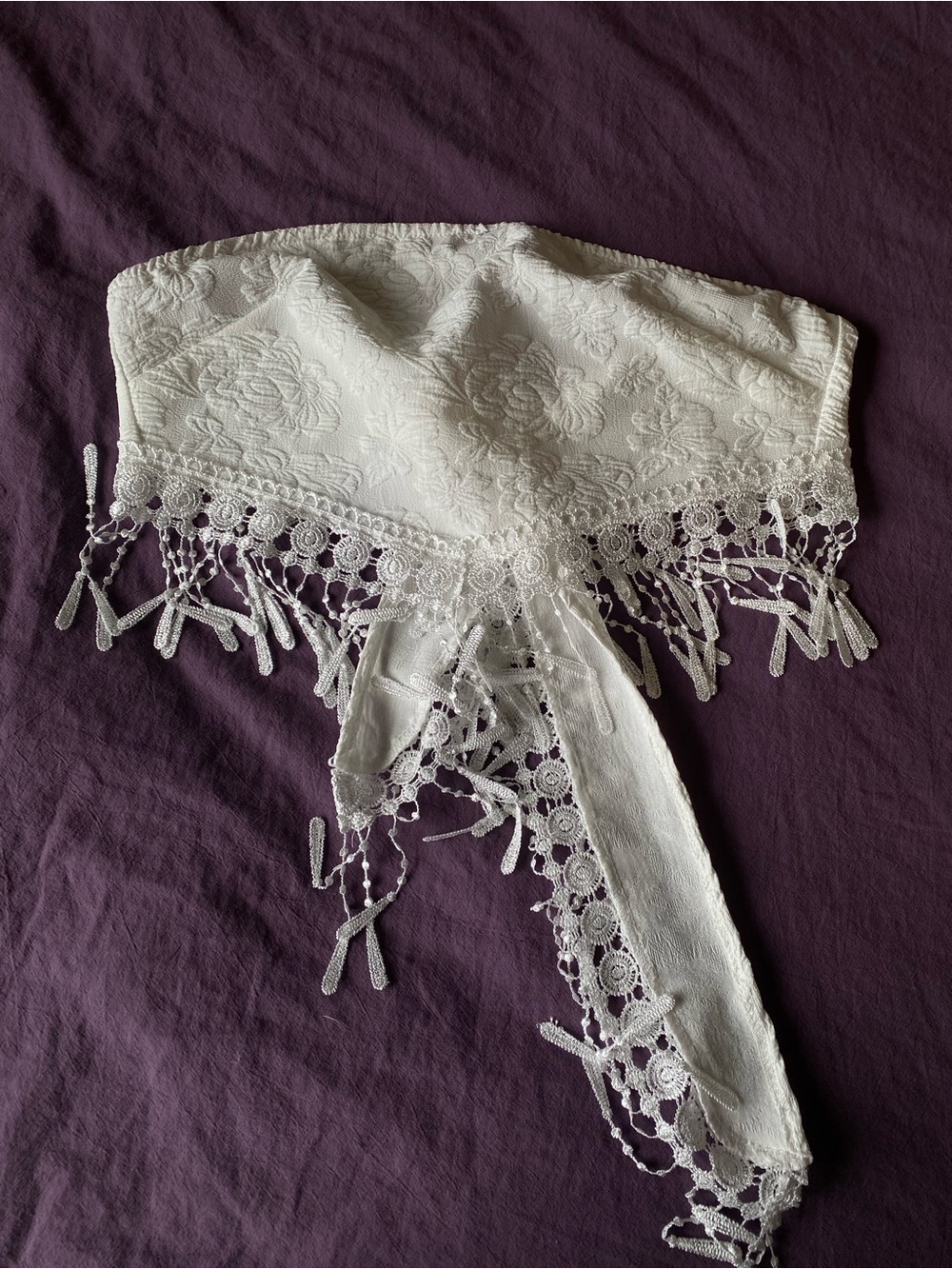 White Lace Bandeau with Fringe Trim